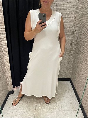 Vestido Off sem manga decote V em Malha Tamanho M