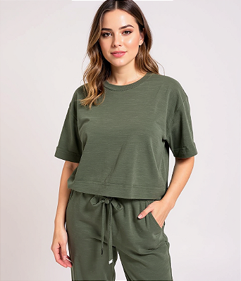 Conjunto Blusa com calça em malha textura Verde