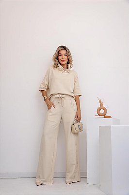 Conjunto moletom - Blusa com gola e calça off