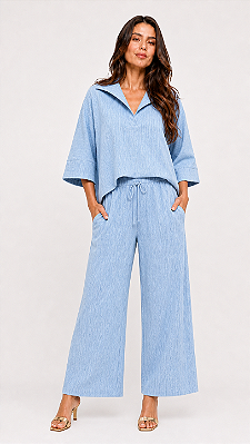 Conjunto Blusa Ampla e Calça Azul
