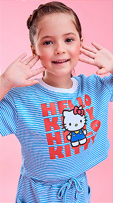 CONJUNTO SAIA LISTRADO TEEN - HELLO KITTY