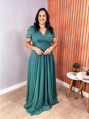 VESTIDO FESTA ANDRESSA PLUS VERDE ESMERALDA