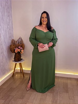 VESTIDO LONGO RAFA PLUS  SIZE MANGA LONGA