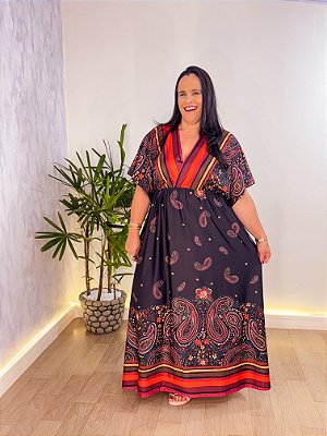 VESTIDO LONGO FLUITY C/ MANGAS PLUS BELA