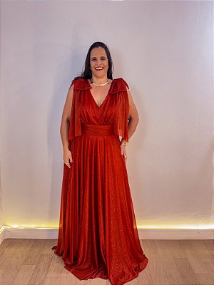 VESTIDO FESTA ANDRESSA PLUS SIZE TERRACOTA