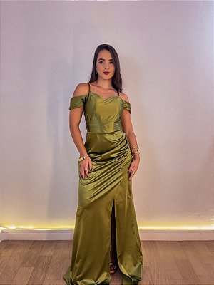 VESTIDO FESTA OTAVIA VERDE OLIVA SLIM