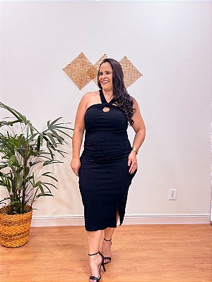 VESTIDO MIDI CANELADO NÓ PLUS