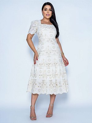 Vestido tres marias Laise  algodão baunilha