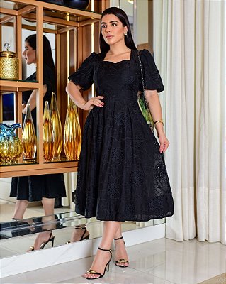 Vestido manga balone midi balone Preto