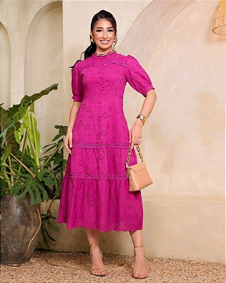 Vestido com Botões funcional Red Violet Longuete