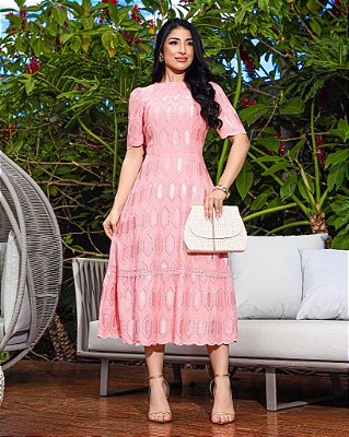 Vestido Realeza detalhes em guipir Rosa Blush