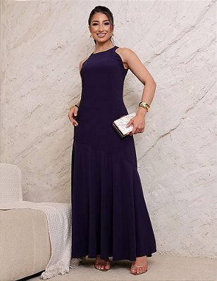 vestido cava americana longo azul Marinho