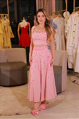 Conjunto Rosa Bordado Floral