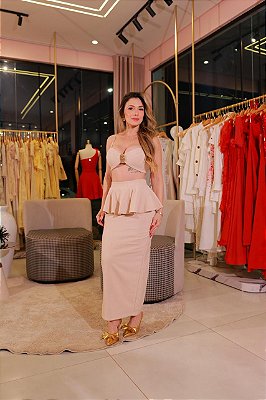 Conjunto Midi Bege Peplum