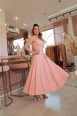 Vestido Midi Rose Det. Frontal Amarração.