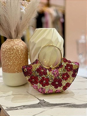 Bolsa de Mão Dourada Det. De Flores