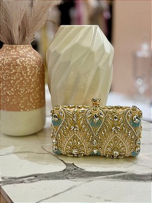 Bolsa de Mão Elegante e Luxuosa Champanhe