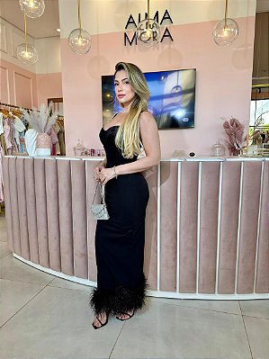 Vestido Mídi Preto Det. Pulmas na Barra