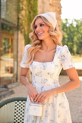 VESTIDO MIDI BRISE DE CERNAY LAISE FLORAL OFF WHITE