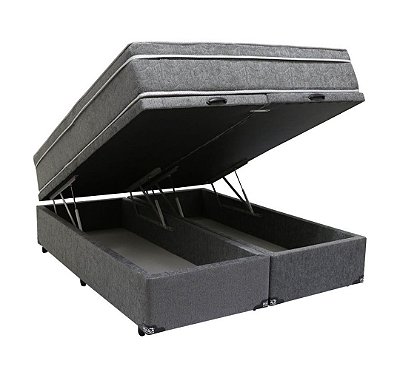 Conjunto Cama Box Baú Queen Size 1.58x1.98 com Colchão de Molas Ensacadas e Espuma D33.