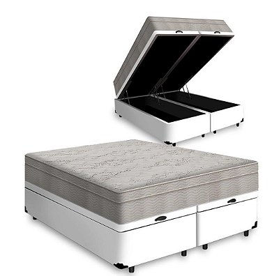 Conjunto Cama Box Baú Casal 1.38x1.88 BIPARTIDO com Colchão de Molas Ensacadas e Espuma D33.