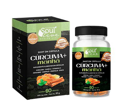 Shot em capsula Cúrcuma+ Manhã com Cúrcuma, Canela e Hortelã (60 Caps)