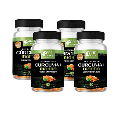 Kit 4 Shot em capsulas Cúrcuma+ Manhã com cúrcuma, canela e hortelã