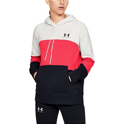 Moletom Under Armour Treino Rival Fleece Preto e Coral Feminino