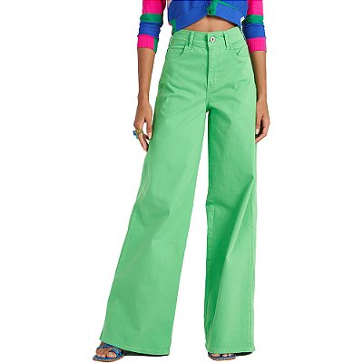 Calça Sarja Colcci Pantalona PRI23 Verde Feminino