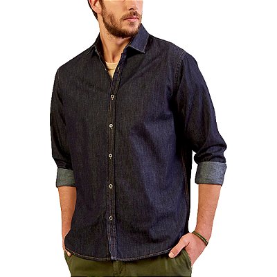 Camisa Jeans Forum Slim Fit Azul Masculino