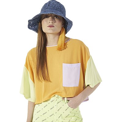 Camiseta Colcci Loose Three Color P23 Laranja Feminino
