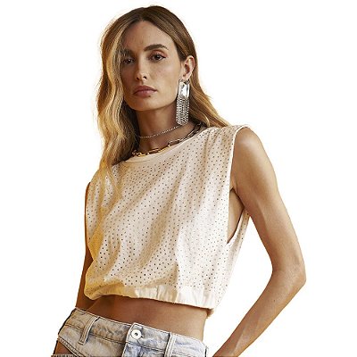 Camiseta Colcci Com Aplicação AV23 Off White Feminino