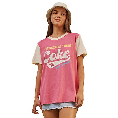 Camiseta Coca Cola Estampado V23 Rosa Feminino