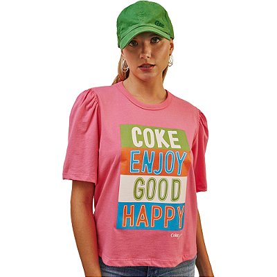 Camiseta Coca Cola Comfort Fashion P23 Rosa Feminino