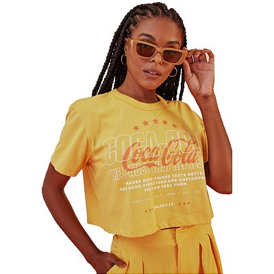 Camiseta Estampada Coca Cola P23 Amarelo Feminino