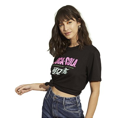 Camiseta Coca Cola Estampado V23 Preto Feminino