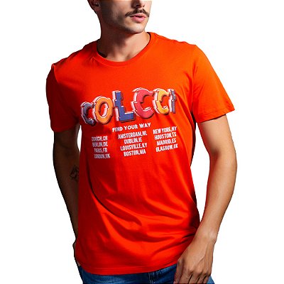 Camiseta Estampada Colcci Slim Laranja Masculino