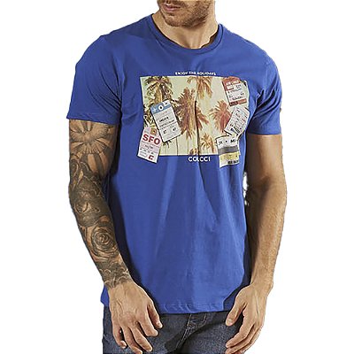 Camiseta Estampada Colcci Slim Azul Masculino