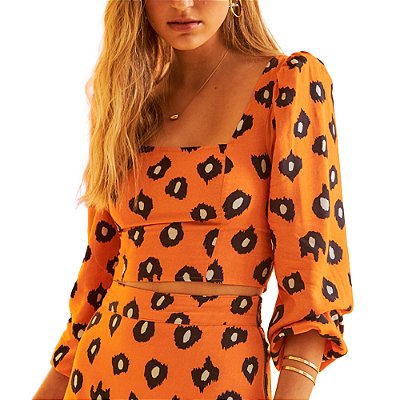 Blusa Linho Forum Laranja Estampada Feminina