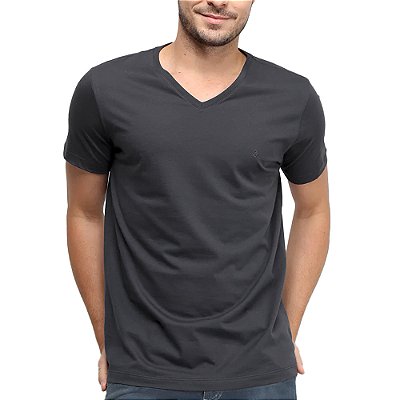 Camiseta Forum Slim Gola V VE23 Cinza Masculino