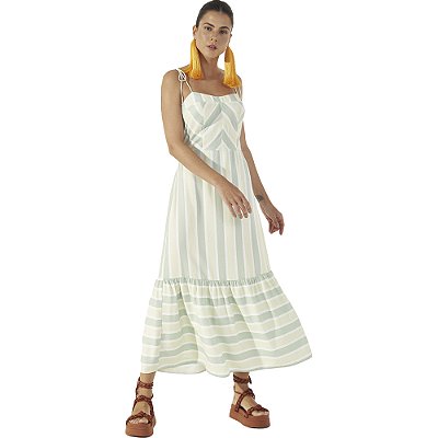 Vestido Colcci Listrado Comfort P23 Verde Feminino