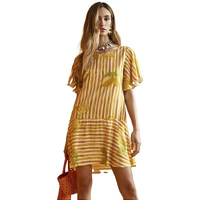 Vestido Colcci Estampado Loose AV23 Amarelo Feminino