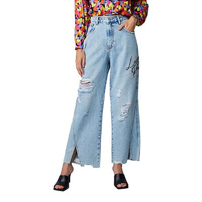 Calça Jeans Lança Perfume Full Length Cropped High Azul Feminino