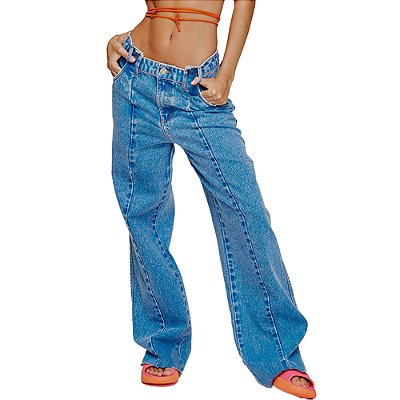 Calça Jeans Myft Wide Leg S High V23 Azul Feminino