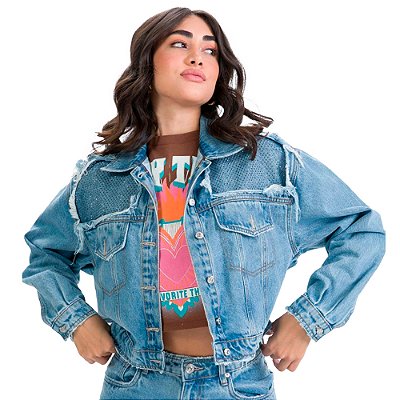 Jaqueta Jeans Myft Trucker Azul Feminino