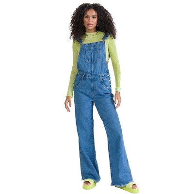 Jardineira Jeans Myft Full Lenght High Azul Feminino