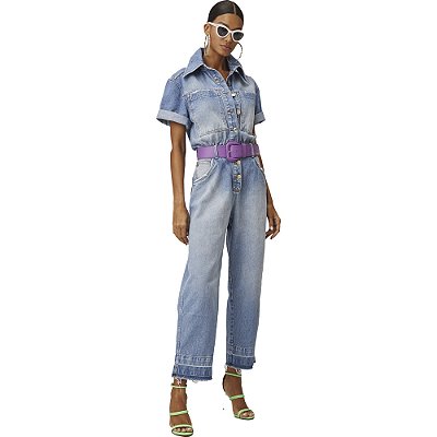 Macacão Jeans Lança Perfume Longo V23 Azul Feminino