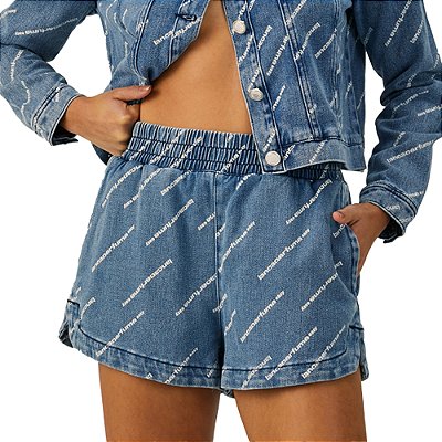 Short Jeans Easy Lança Perfume Boxer Logomania Azul Feminino