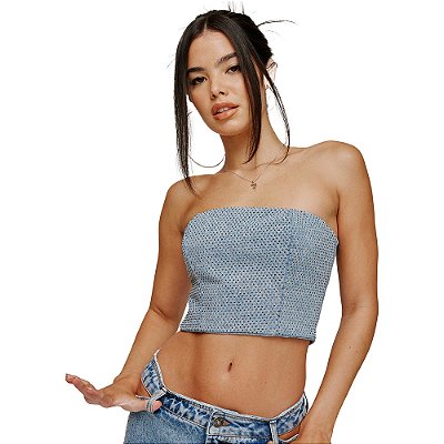 Top Jeans Myft Corset Shine V23 Azul Feminino