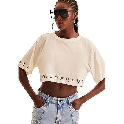 Camiseta Cropped Easy Lança Perfume Estampada AV23 Off White Feminino